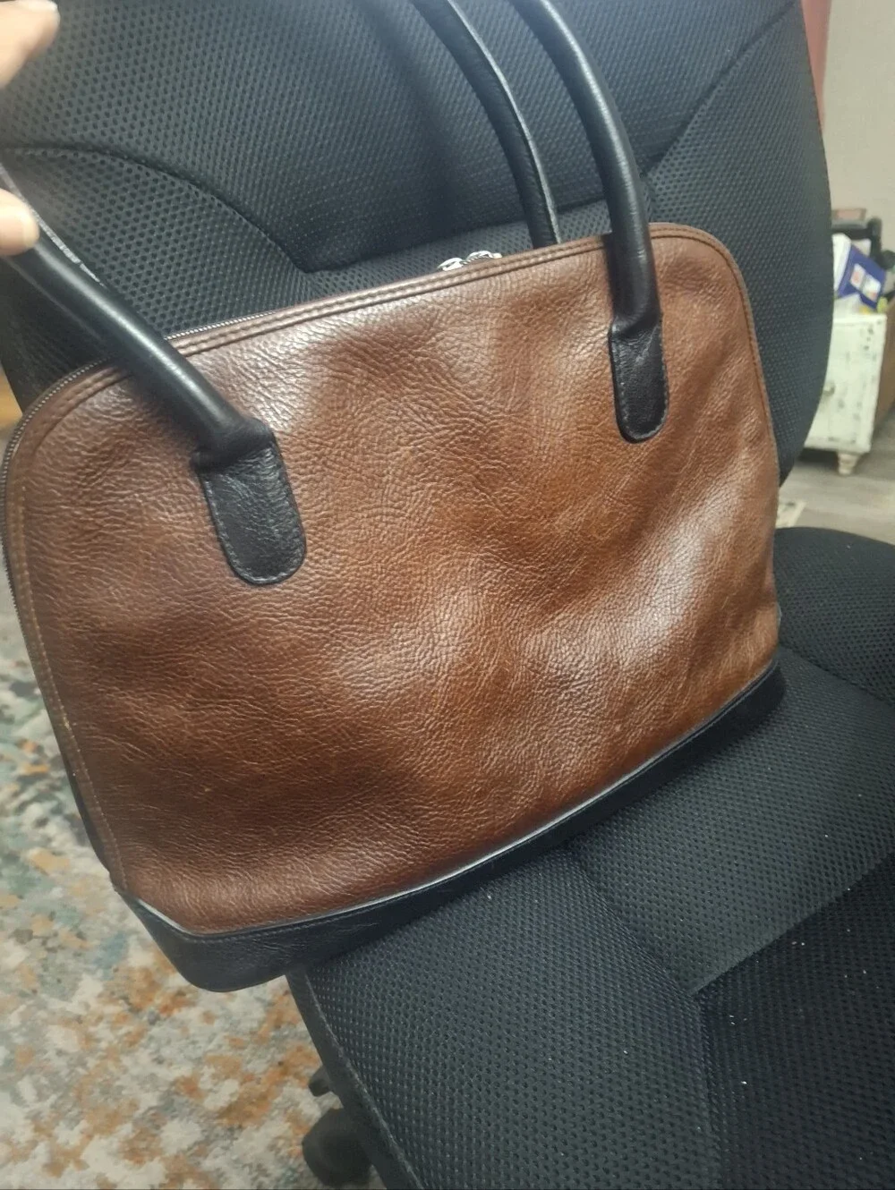 Norm Thompson Brown and Black Leather Satchel